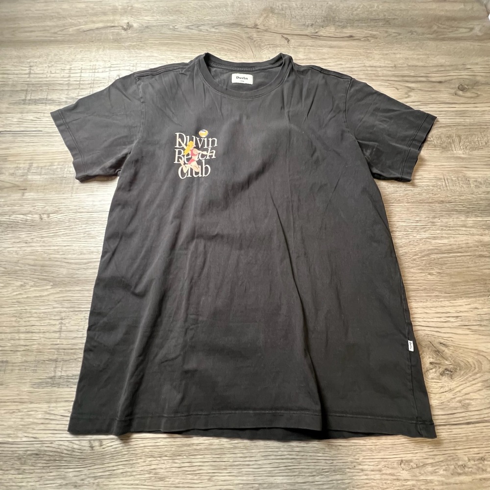 Duvin Beach Club T-Shirt Mens Large Black Graphic Tee Peruvian Cotton Volleyball